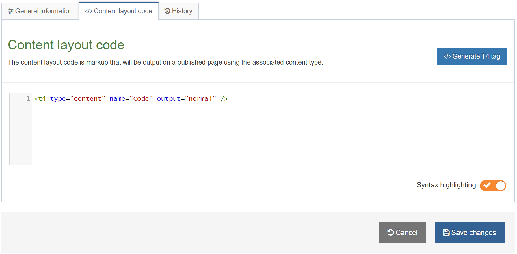Content Layout (Code Content Type)