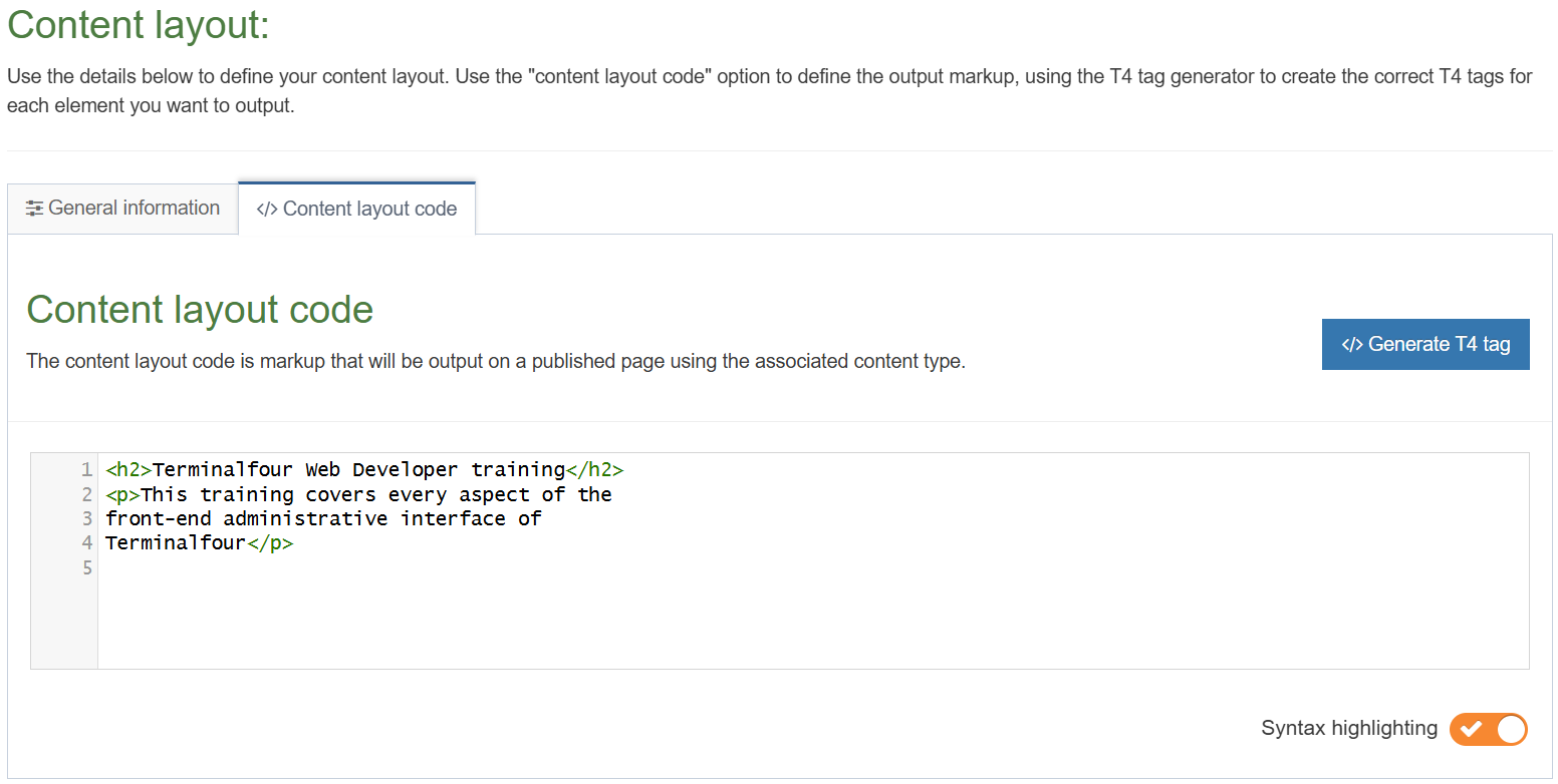 Content Layout Code Tab (Content Layout)