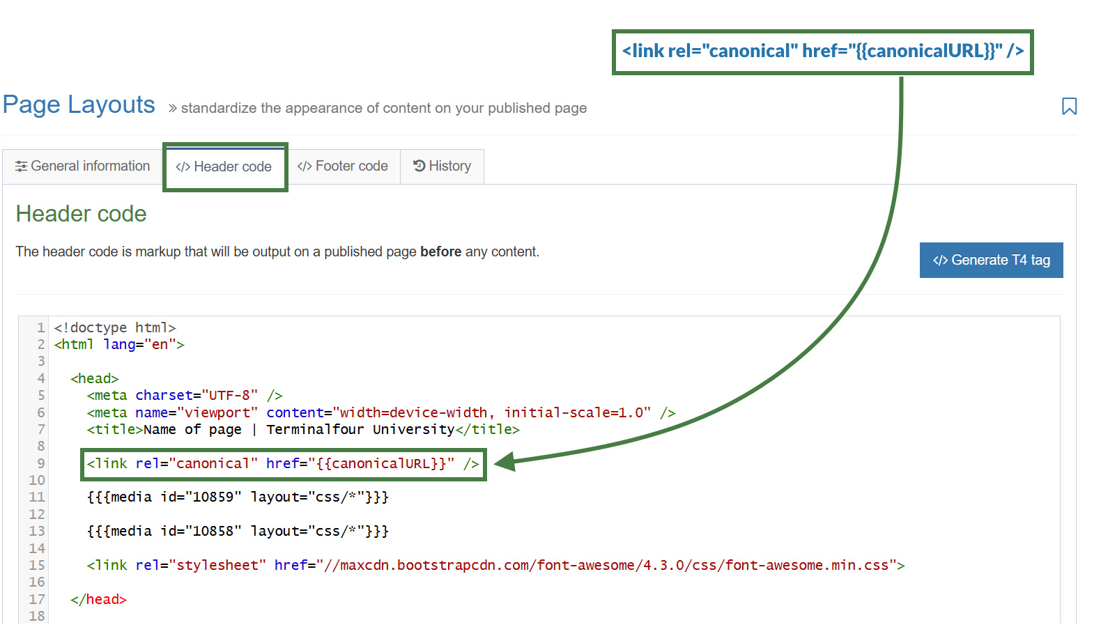 Adding a Canonical URL to the page layout