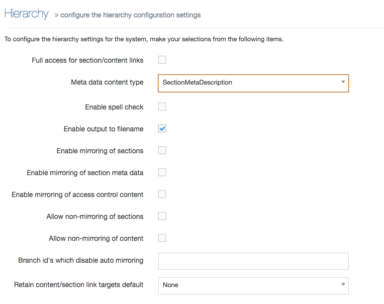 Screenshot showing that the Metadata Content Type is enabled in in Hierarchy settings