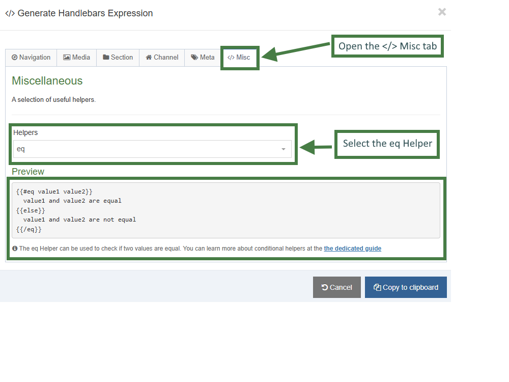 Handlebars expression for eq Helper