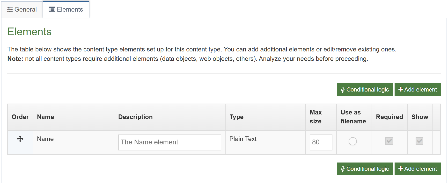 How to Create a Simple Content Type - Elements Tab