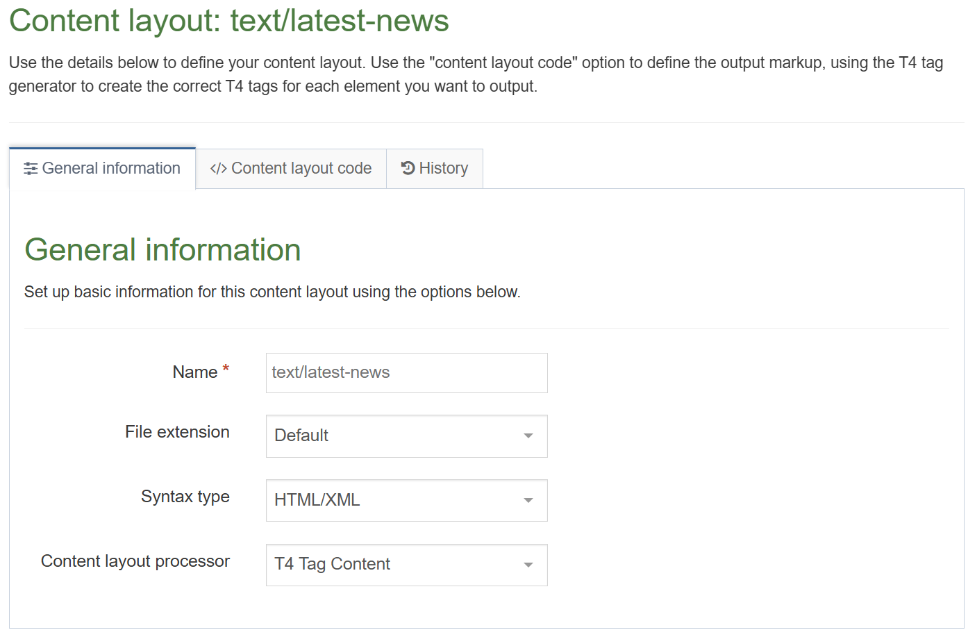 Latest News Content Layout General Tab