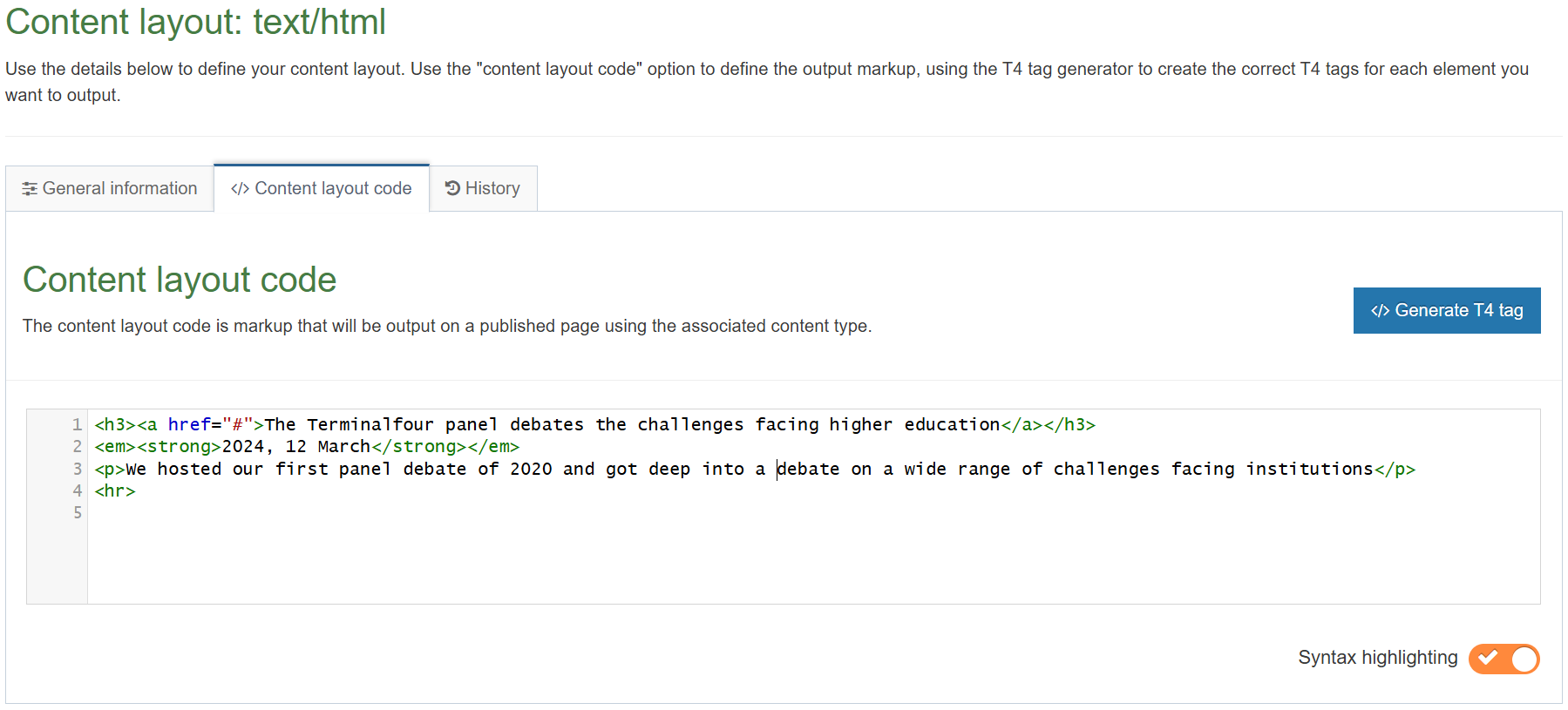 News Content Type Content Layout Code (Default Layout)