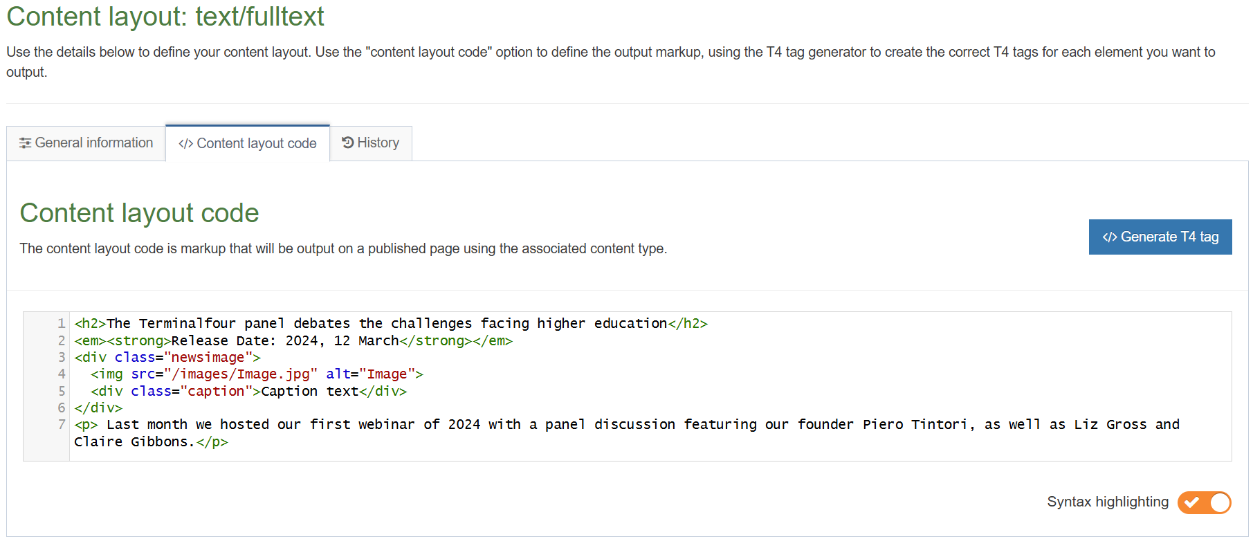 News Content Type Content Layout Code (Fulltext)
