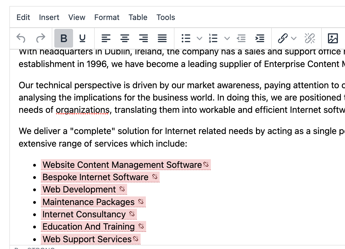 Screengrab of broken links highlighted in the Broken Link Report