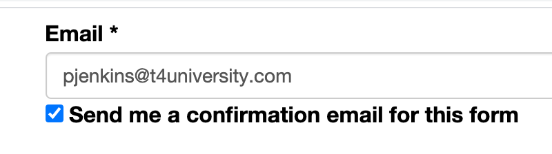 Screengrab of the email confirmation checkbox that appears on the published form