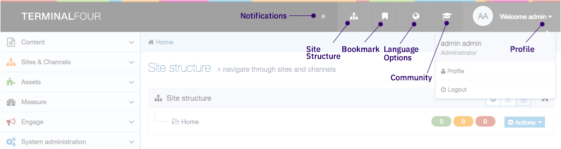 Screenshot with header menu items labelled