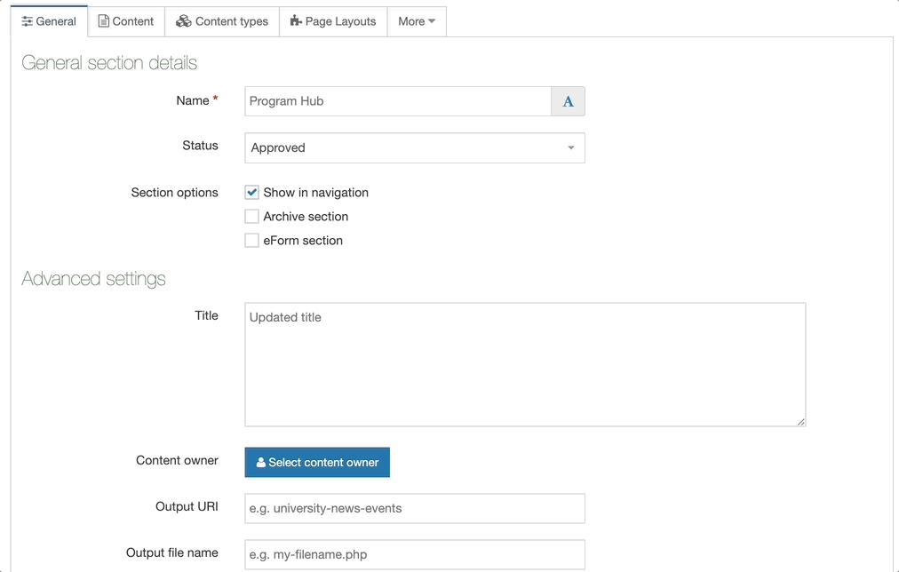 Animated image of the Sections are being navigated via keyboard. Tabs are being changed using the arrow keys