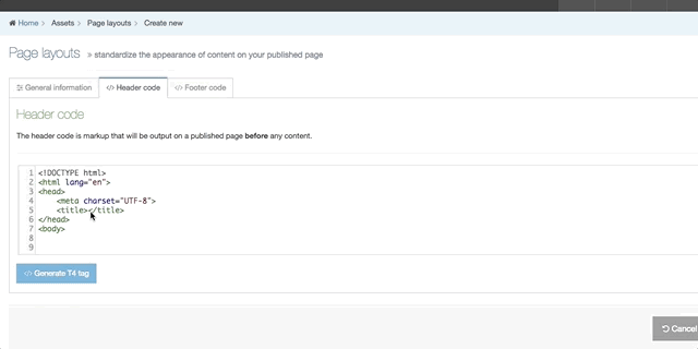 Animated GIF showing how to generate T4 Tags in a Page Layout