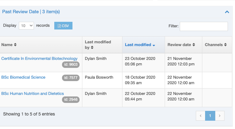 Past Review Date Widget