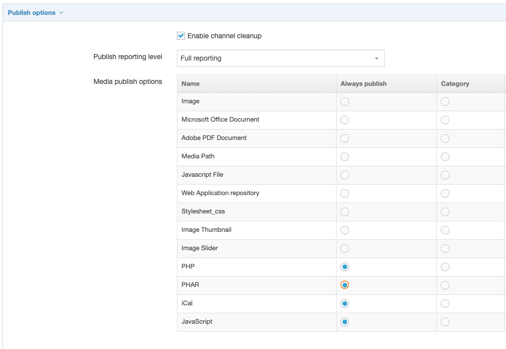 Screenshot of Enable Publish Outputs in Channels setings
