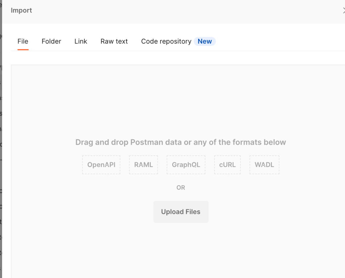 The Postman import screen