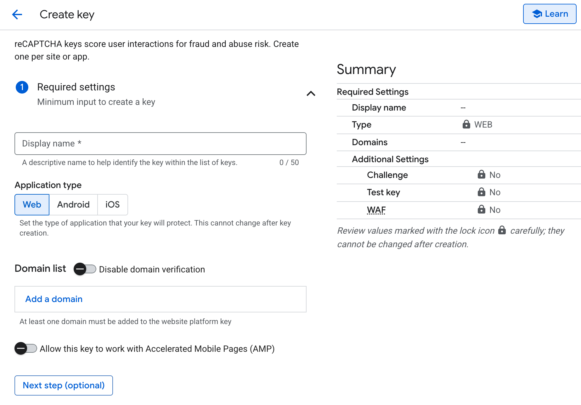 The Creation Form has a few simple questions